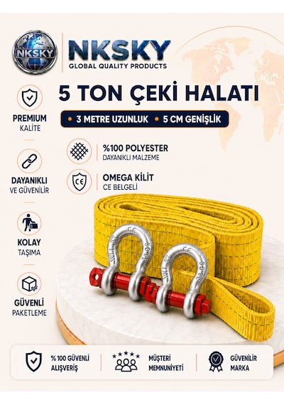 Nksky 5 Ton Araç Çekme Halatı 3 Metre 5 Cm Genişlik CE Belgeli Omega Kilitli Oto Çeki Halatı Nksky 5 Ton Araç Çekme Halatı 3 Metre 5 Cm Genişlik CE Belgeli Omega Kilitli Oto Çeki Halatı