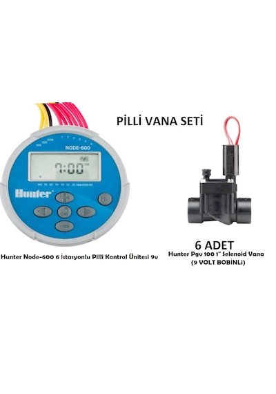 Hunter Node-600 6 İstasyonlu Pilli Kontrol Ünitesi Pgv100 Vana