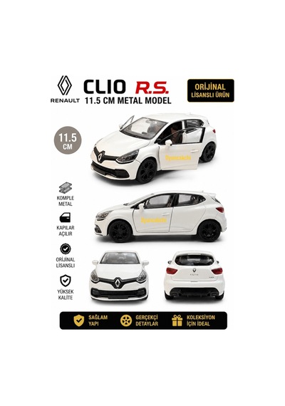 Renault Clio Rs Diecast Metal Model Araba 1:36 Ölçek Beyaz Diğer