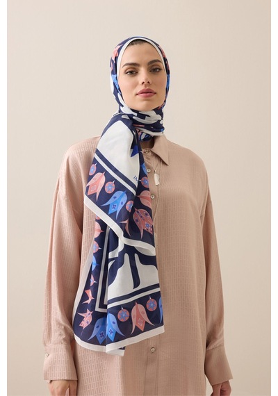 İmannooor Kufi Lacivert Floş Pamuk Şal 70x210