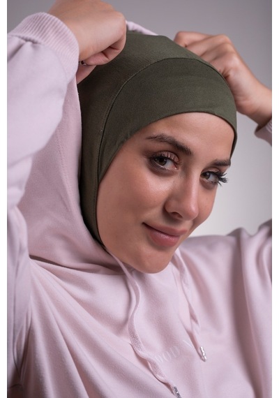 Hürrem Bone Haki Pratik Hazır Geçmeli Bone Viskon Kumaş Hijab Spor 2106_09 Haki