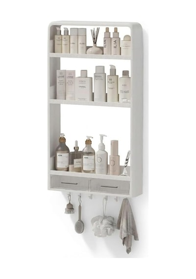 Premium Yapışkanlı Duvar Rafı Organizer, Banyo Mutfak Rafı, 70x40x10 Cm, Çekmeceli, Kancalı, Su Diğer