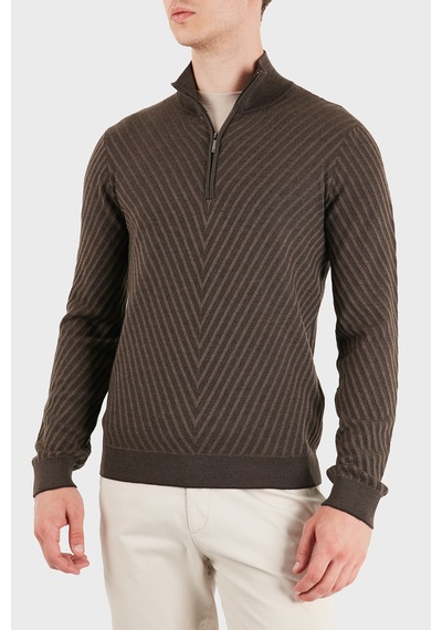 Emporio Armani Yünlü Fermuarlı Dik Yaka Kazak Erkek Kazak Em006316 Af27942 F6030 Kahve