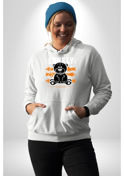 Yalnız Kadın Erkek Beyaz Kapüşonlu Sweatshirt Hoodie Beyaz