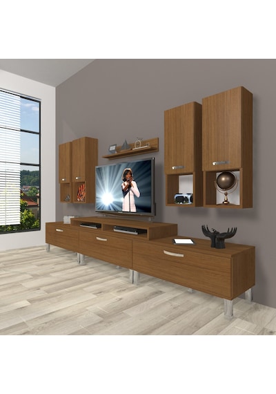Decoraktiv Ekoflex 8da Slm Krom Ayaklı Tv Ünitesi Tv Sehpası Ceviz