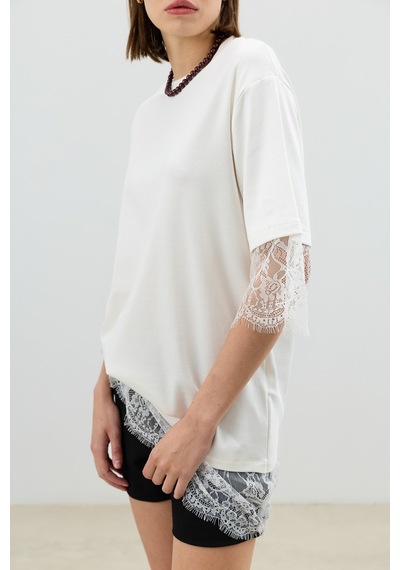 Antioch Dantel Detaylı Kadın T-shirt Beyaz