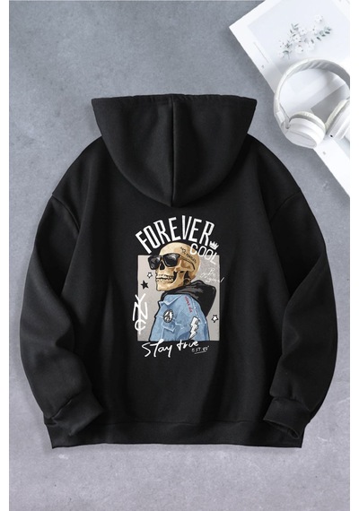 Nevermind Unisex Kadın Erkek Forever Cool Oversize Sweatshirt Siyah