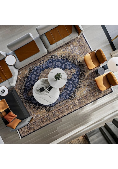 Bespoky Göbekli Madalyon Desenli Klasik Salon Halısı Lacivert