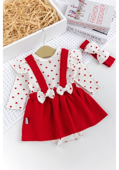 Babymod Kız Bebek Fiyonklu Bandanalı %100 Pamuk Şık Elbise Etek Jiledoğumgünü Özelgün Takım Kırmızı