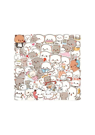 50'li Cute Peach Cat Stickers, Sticker Seti Laptop Notebook Tablet Sticker Seti
