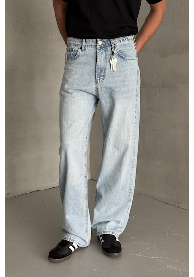 Erkek Ekstra Baggy Jean Pantolon Buz Mavi