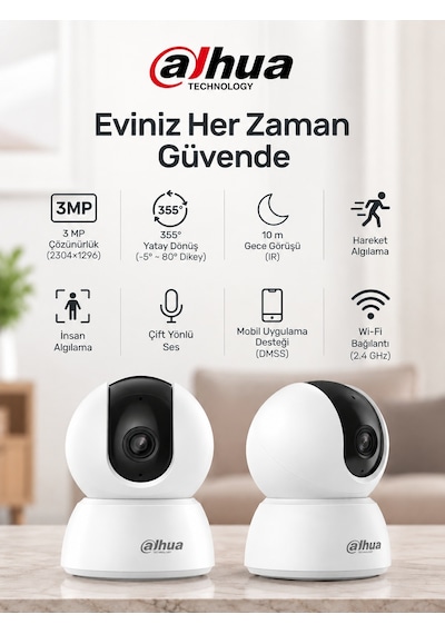 Hero H3ı Indoor 3mp , 360 Dönebilen, Gece Görüşlü, Hareket Takipli Güvenlik Kamerası