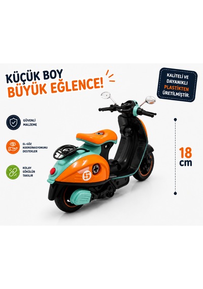 18 Cm Vespa Görünümlü Oyuncak Scooter Turuncu - Yeşil