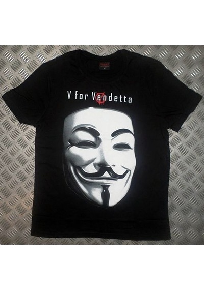 V For Vendetta Baskılı T-Shirt Siyah