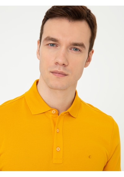 Koyu Sarı Polo Yaka Slim Fit Basic Merserize T-shirt Sari