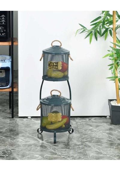 Patates Soğan Kovası 2 Katlı Fileli Antrasit Renk Antrasit