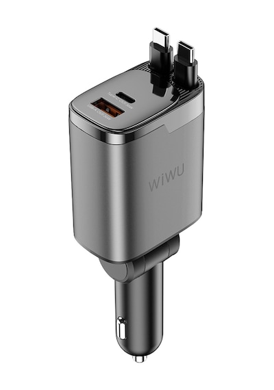 Wiwu Wi-cc034 Type-c + Usb-a Hızlı Şarj Özellikli Gan Teknolojili Kablolu Araç Şarj Aleti 111w Gri