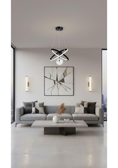 Modern Carla Tek Top Led Sarkıt Avıze,siyah ,3 Renk Ayarlanabilir Led Avize.antre