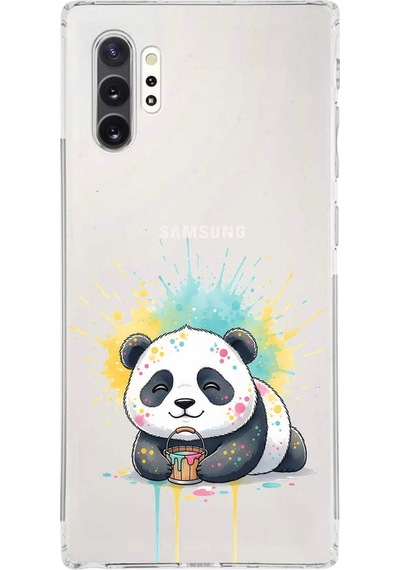 Samsung Galaxy Note 10 Plus İle Uyumlu Splash Panda Tasarımlı Şeffaf Silikon Kılıf Şeffaf