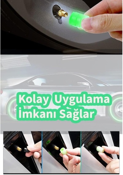 Jetfast Yeşil Fosforlu Lastik Sibop Kapağı Gece Parlayan Sibob Kapağı 4 Adet