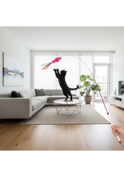 Runaway Balıklı Kedi Oyun Oltası 90 Cm Esnek Ve İnteraktif