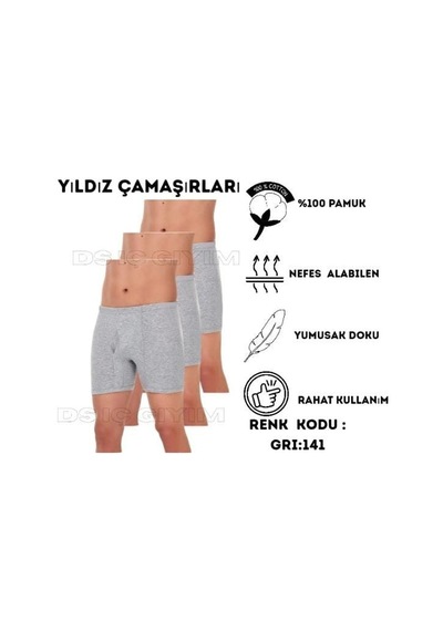 Yıldız Çamaşır 141 Erkek Süprem Paçalı Gri Boxer 3 Adet