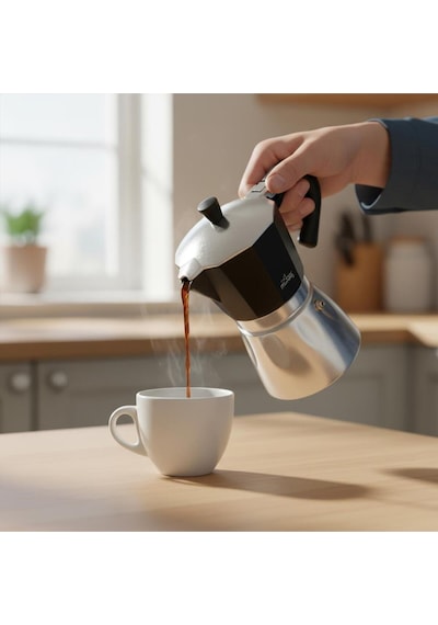 Any Morning Hes-6 Espresso Kahve Makinesi Alüminyum Moka Pot 240 Ml Siyah