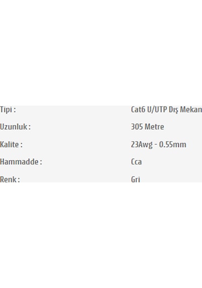 Pars Power 23 Awg 0.55 mm 305 Metre Network Cat6 U/UTP Dış Mekan