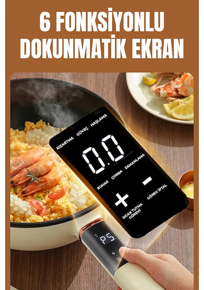 Robo Çift Katlı Dijital Elektrikli Otomatik Yemek Pişirici Tencere 4.5 Litre 32 Cm Açık Bej
