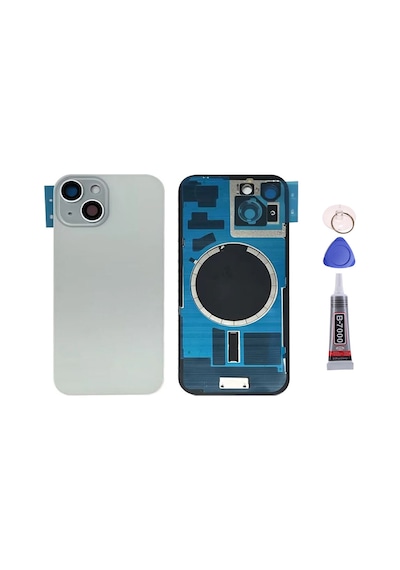 Apple Uyumlu iPhone 15 Beyaz Full Nfc Ve Demirli Arka Kapak Batarya Kapağı Pil Kapağı Yapışkan Ve Sökme Aparatıyla Beraber Full Set Beyaz