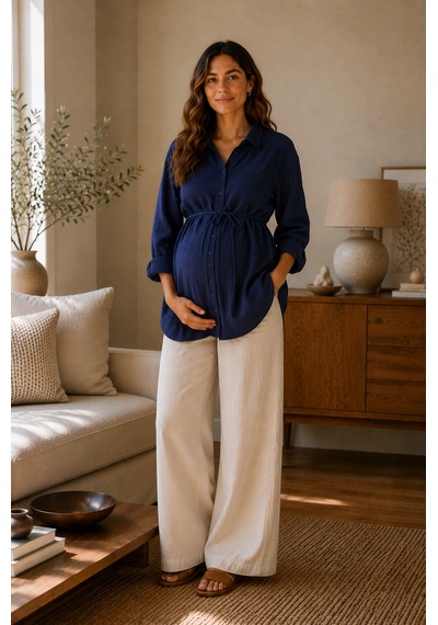 Luvmabelly Myra4301 Doğal Müslin Yazlık Hamile Gömlek Bluz - Lacivert