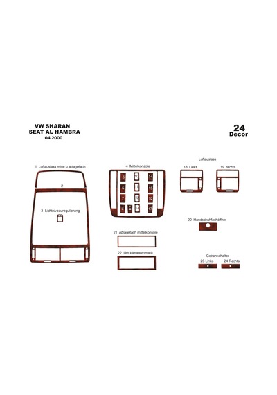 Volkswagen Sharan Torpido Kaplama 2000-2009 24 Parça Maun