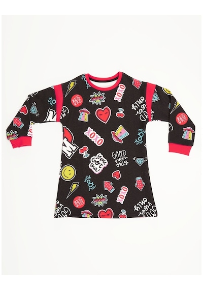 Denokids Mushi Good Vibes Kız Elbise Siyah