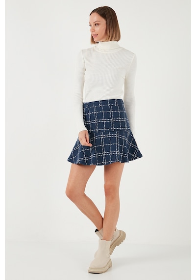 Lela Kareli Volanlı Mini Kışlık Bayan Etek 611Et00176W4 Indigo