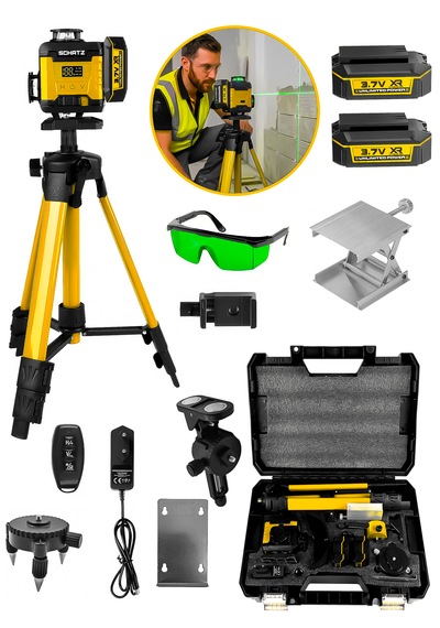 Schatz Profesyonel 360 16 Köşe Otomatik Hizalama Tripod'lu Yeşil Işık Lazer Hizalama Sarı
