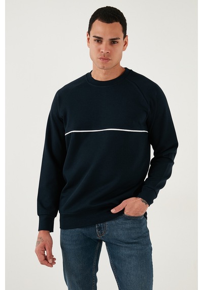 Buratti Pamuklu Şerit Detaylı Relaxed Fit Bisiklet Yaka Erkek Sweat 5901227 Lacivert