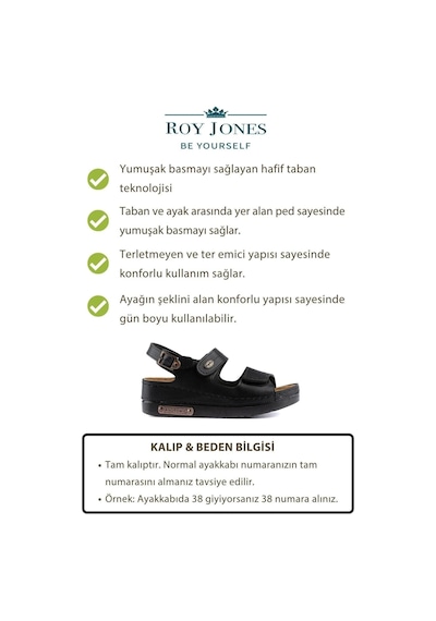 Roy Jones 3014 Ortopedik Çift Bantlı Tokalı Kadın Sandalet 167800000333 01 Siyah Siyah