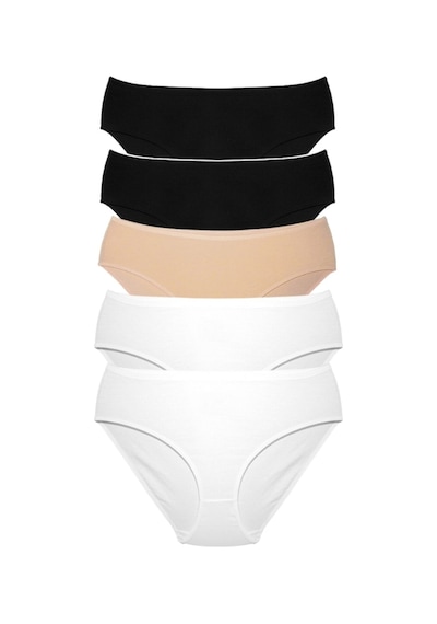 Alya Underwear Kadın Pamuklu Hipster - Slip Külot 5 Farklı Renk 1 Pakette Beyaz-siyah-ten P01
