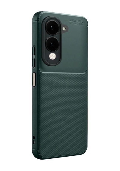 Vivo Y04 Uyumlu Kılıf Karbon Tasarım Kamera Korumalı Silikon Telefon Kılıfı Kapak Koyu Yeşil