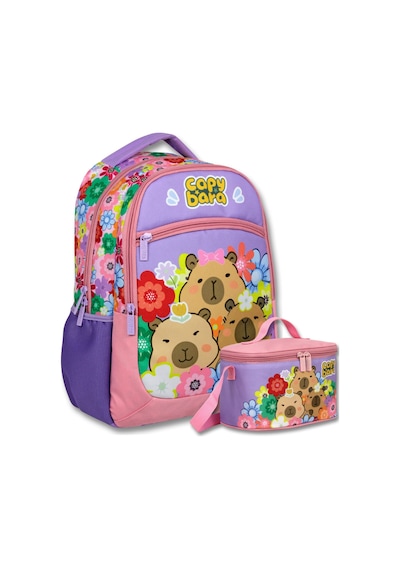 Capybara Kız Çocuk Çiçek Ve Capybara Baskılı Okul Çantası+beslenme Çantası Seti - Setcpb6203b Çok Renkli