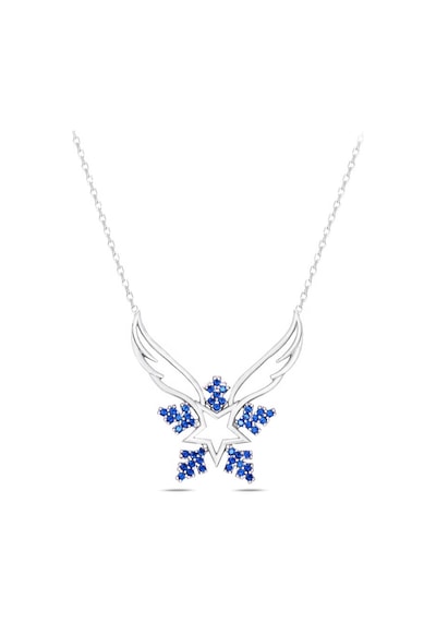 Brezza Lusso Jewelry Pırlanta Safir Taşlı Melek Kanadı Kar Tanesi Kadın Gümüş Kolye 45 CM