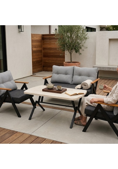 Venedik 2+1+1+ 70x120 Traverten Desenli Masa Metal Balkon Takımı Keten Dokulu Kumaş Siyah Metal - Bahçe Teras Oturma G Gri - Antrasit Venedik 2+1+1+ 70x120 Traverten Desenli Masa Metal Balkon Takımı Keten Dokulu Kumaş Siyah Metal - Bahçe Teras Oturma G Gri - Antrasit