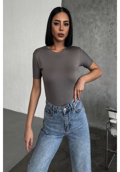 Lisinya Rahat Ve Şık Kısa Kollu Bisiklet Yaka Likralı Viskon Penye Body Füme Çok Renkli
