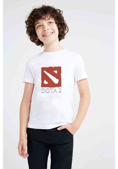 Tshirthane Dota 2 Simge Logo Baskılı Unisex Çocuk Beyaz T-Shirt