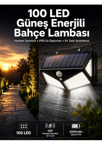 Solar Sensörlü Duvar Lambası Bahçe Lambası Parlak Beyaz Işık Suya Dayanıklı - Lisinya