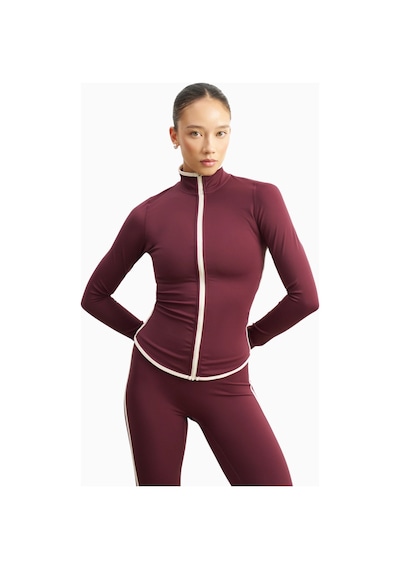 Because Of Alice Base Contrast Trim Zip Up Jacket Şekillendirici Kontrast Detaylı Kadın Ceket Bordo