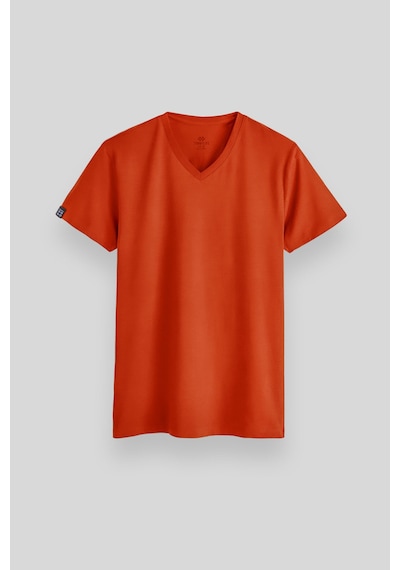 Tommylife Portakal Basic Kısa Kol Standart Kalıp V Yaka Erkek T-shirt - 87912 Turuncu