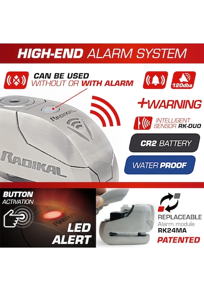 Radikal Rk14s Alarmlı Motosiklet Disk Kilidi 14mm Çelik