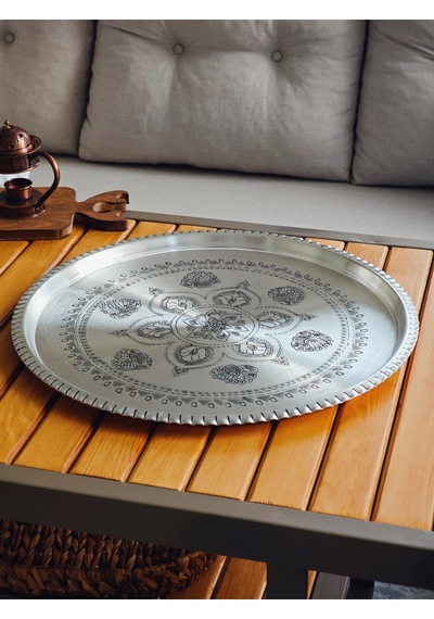 Moda Bakır Bakır Şark Köşesi Tepsi 45 Cm Gümüş