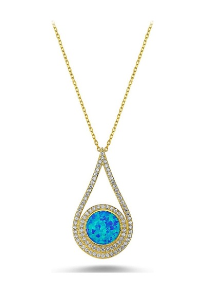 Beyaz Zirkon Taşlı Opal Kolye (498590694)